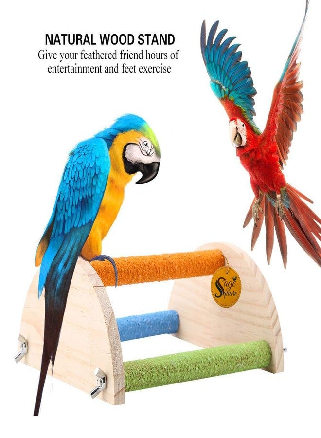 Sage Square Bird Training Perch,Wooden Perch Wooden Platform Natural Wood Stand Toy Branch for Birds(Semicircle) - Image 3